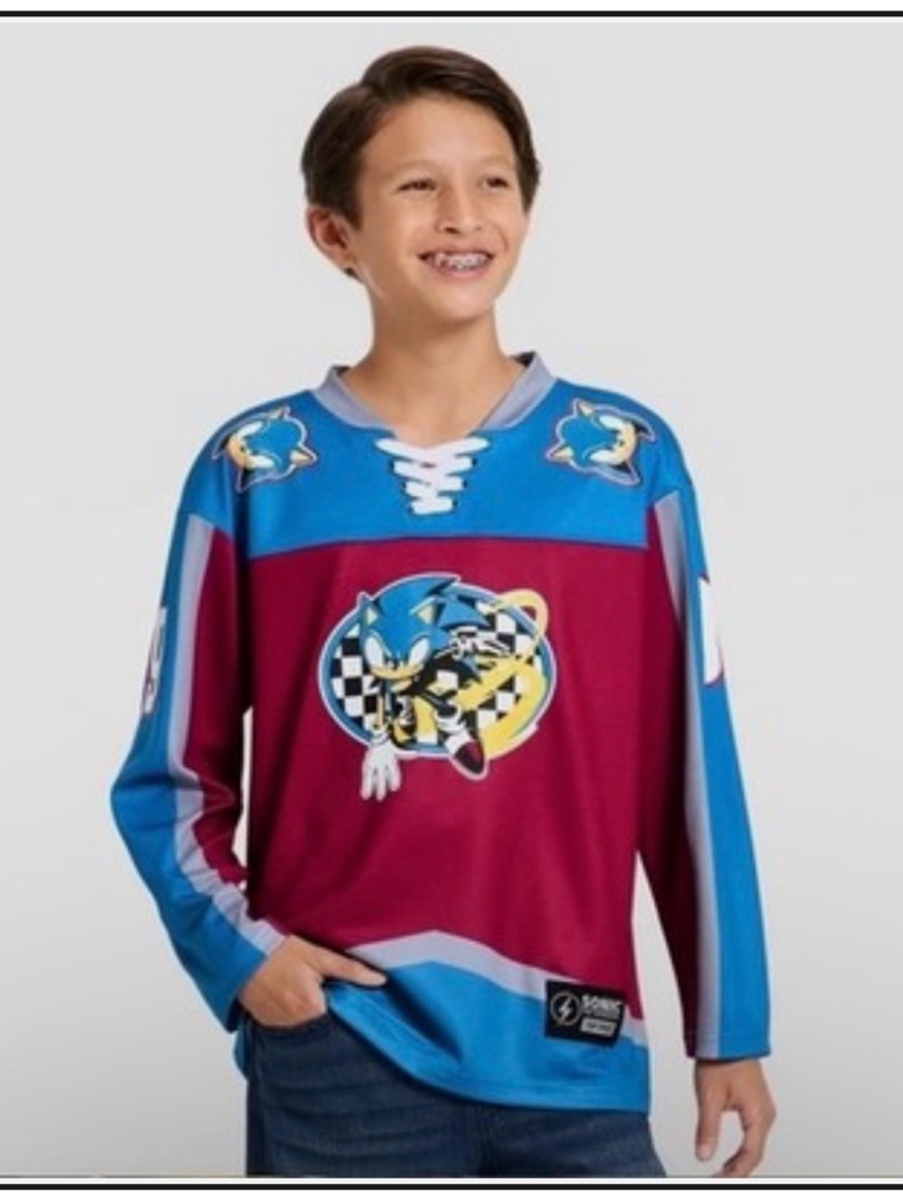 Sonic the Hedgehog Boys' Maroon & Blue Hockey Jersey XXL
